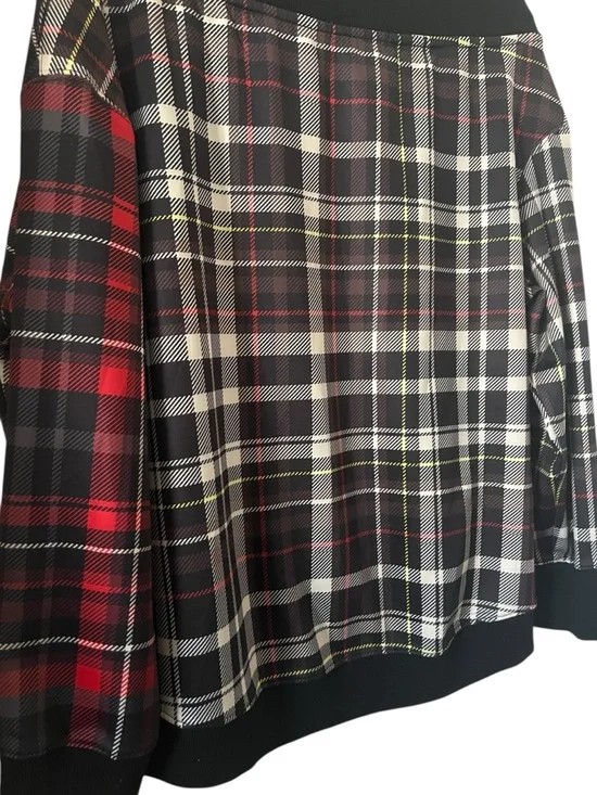 Alice + Olivia Natalie Mix Plaid Off The Shoulder Sweatshirt - Picture 4 of 12